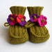 Hand Knitted Baby Booties - Moss Green, 3 - 6 months