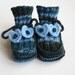 Hand Knitted Baby Booties - Blue and Green, 3 - 6 months
