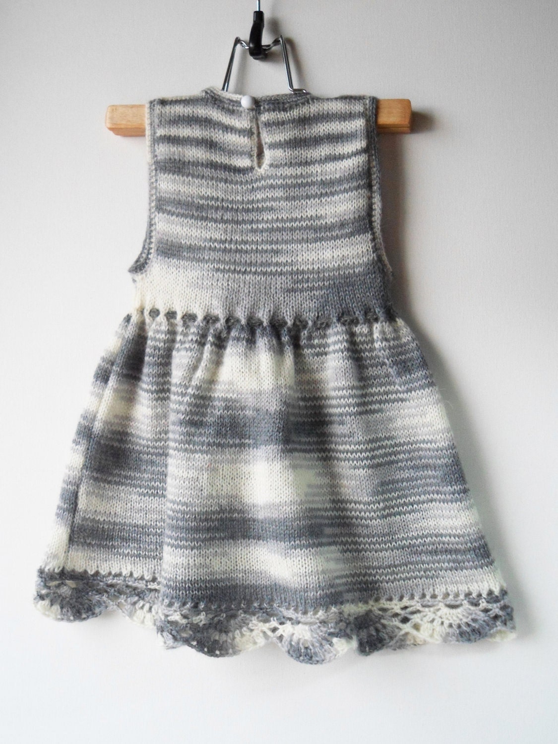Knitted Baby Dress Gray and White 12 18 by SasasHandcrafts