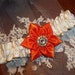 Orange and Ivory Toss Garter, Orange Satin Flower with Rhinestone Button wedding garter