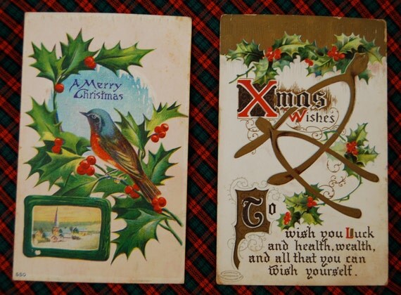 Items Similar To 2 Antique Embossed " Christmas Wishes" Post Cards ...