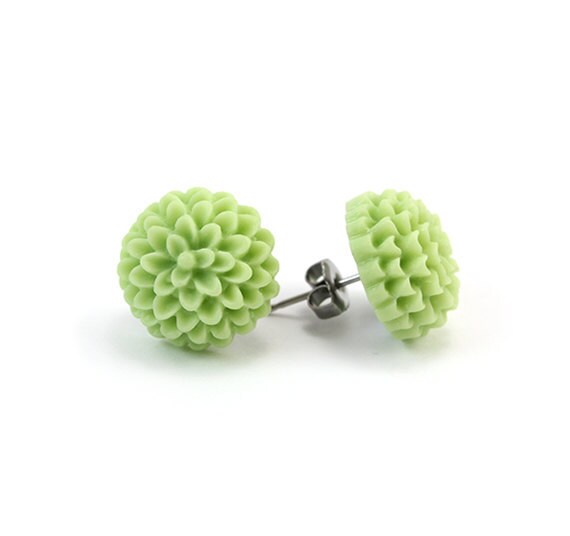 Pistachio Green Mum Post Earrings Fiorella