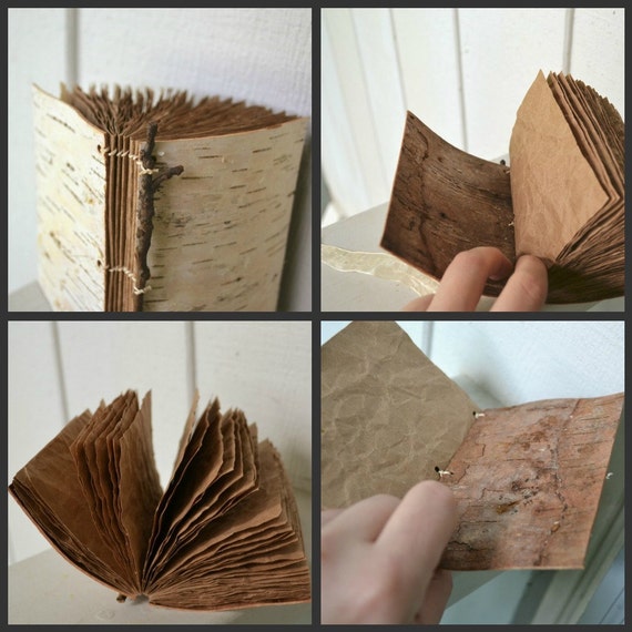 Small Birch Bark Journal with Twig & Recycled Brown Kraft