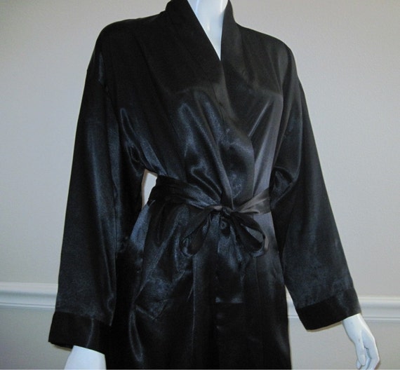 Victoria's Secret black silk sarong tie robe w pockets O/S