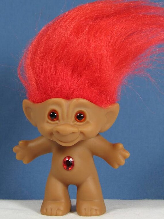 Ace Novelty Company Troll Doll 3 1/2 Tall Reddish Orange