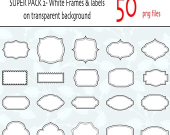 50 Classic white Digital clipart frames and Labels, digital scrapbook frame, digital frame, clip art frame - 074