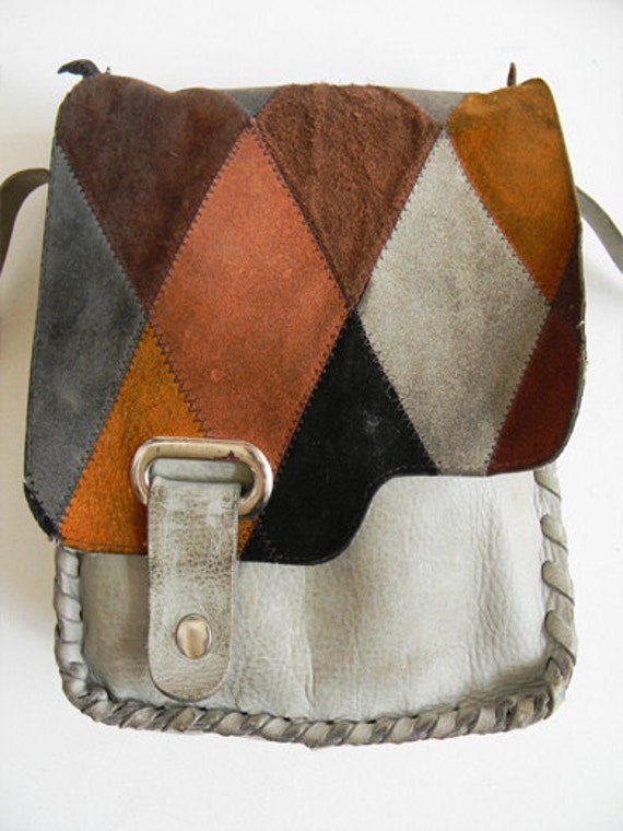 Vintage Harlequin Leather Patchwork Crossbody Bag