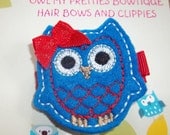 PATRIOTIC, USA, 4th of JULY, Memorial Day, Military Baby,  Felt Owl Hair Clip Clippie Babies Toddlers Girls