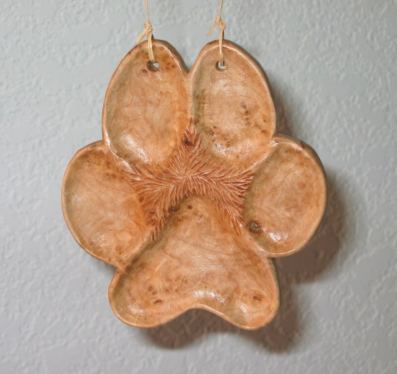 DOG / WOLF Paw Print Wood Carving Hand Carved by RedPineStudioMN