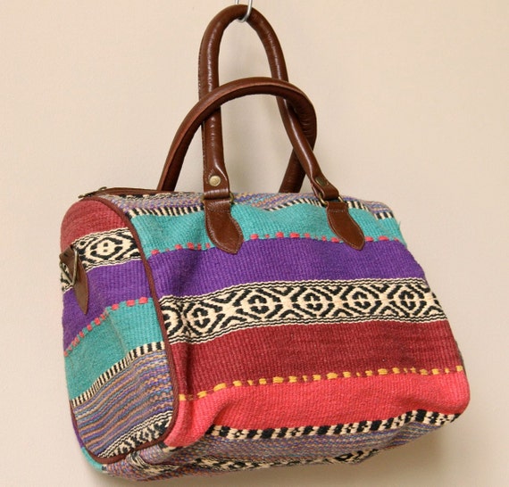 Navajo Rug Purse vintage woven barrel bag bright bohemian