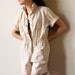 80s Khaki Safari Jumpsuit - vintage neutral light tan Spring Summer lightweight cotton shorts romper, slouchy, outdoor hiking & camping vibe