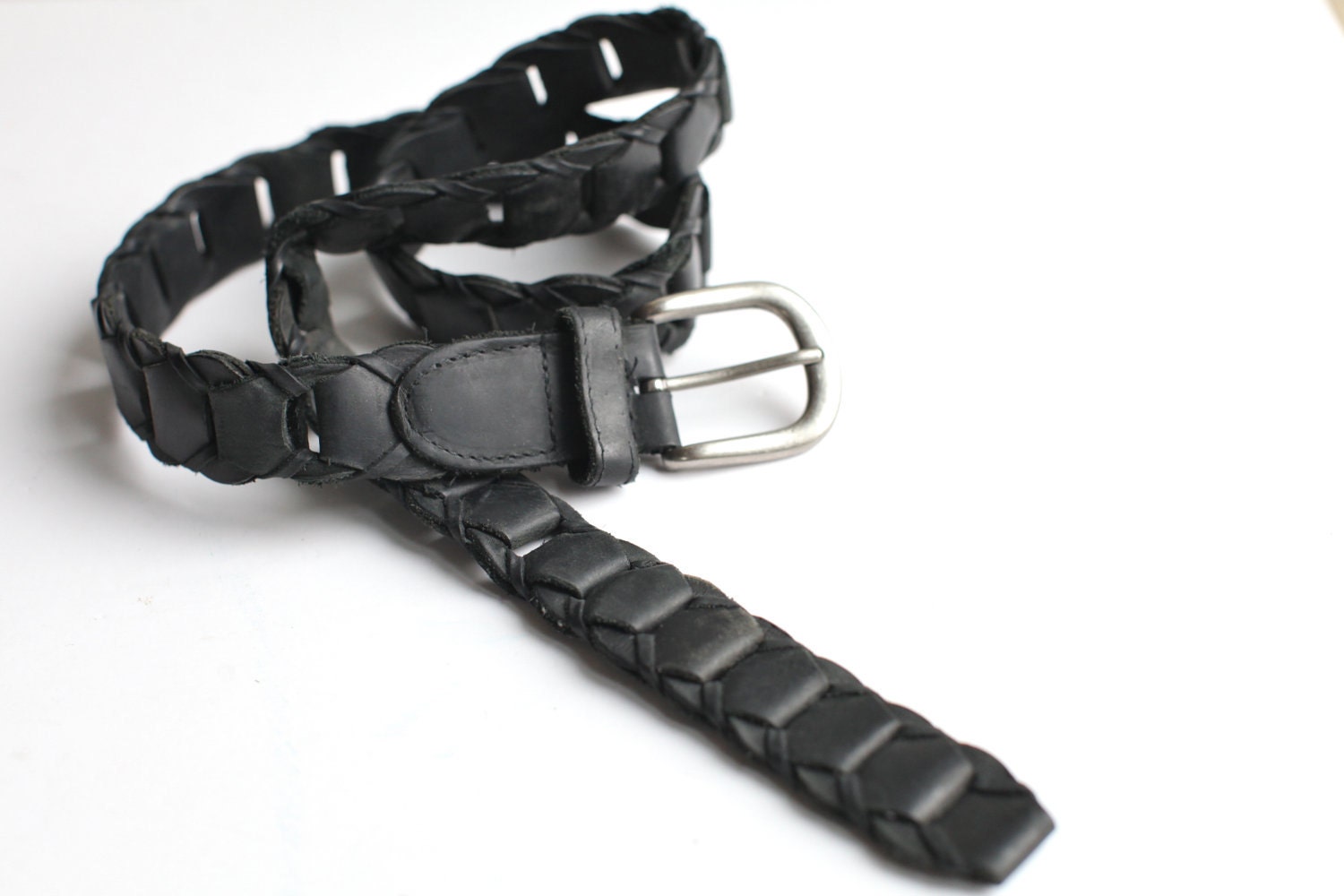 Men's Vintage Black Leather Link Belt Size 32 by thisvintagething