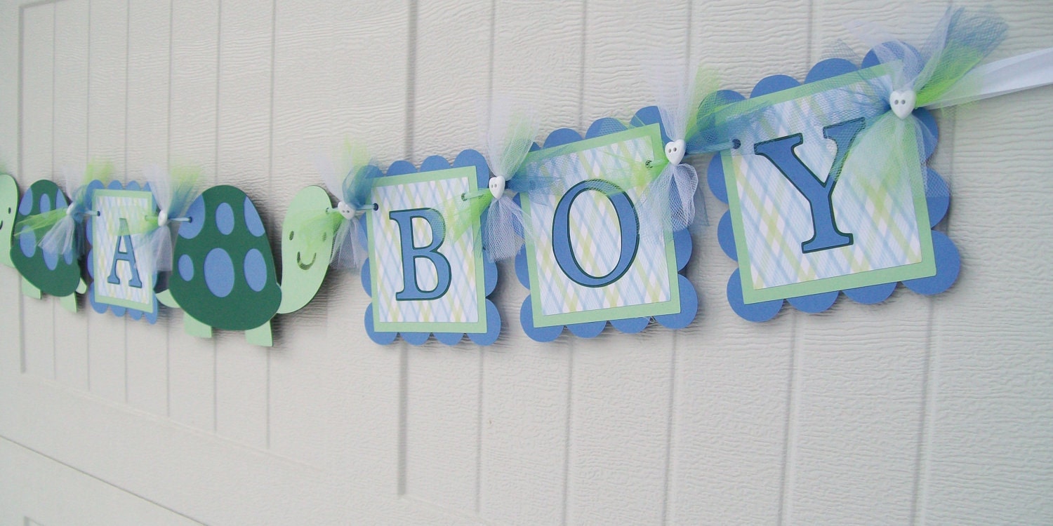 Baby shower banner its a boy banner turtle banner blue and