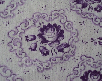 Vintage French Cotton Fabric Lilac Lavender Roses Bells Suitable for Patchwork Quilting, Lavender Bags Dolls Clothes Feedsack