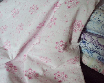 Vintage French Faded Fabric Pink Roses Suitable for Dolls Clothes Patchwork Quilting Lavender Bags Feedsack Pillow