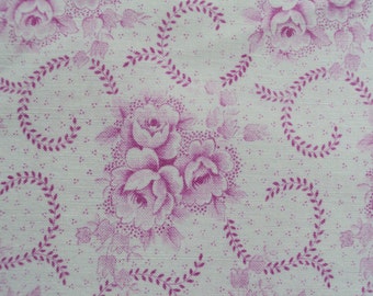 Vintage French Faded Fabric Baby Pink Roses Rosebuds Bell Flowers Suitable for Patchwork Quilting Lavender Bags Feedsack Pillow