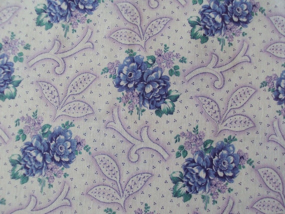 Vintage Fabric Blue Roses Lilac Flowers Suitable for Patchwork