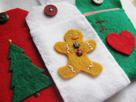 Felt Christmas Gift Card Holder Ornament Tags Set of Three