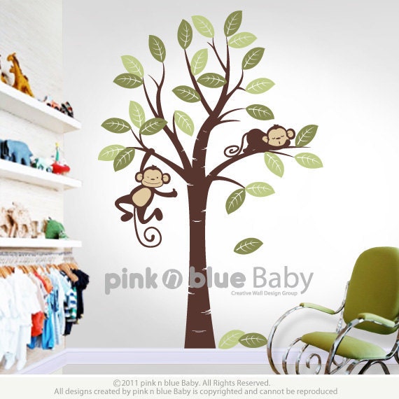 Wall Decal Two Monkeys and Tree Nursery Kids Removable