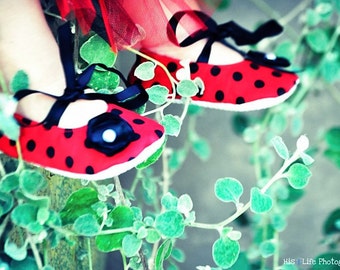 Red with Black Polka Dots Baby Shoes - Soft Ballerina Slippers Baby Booties
