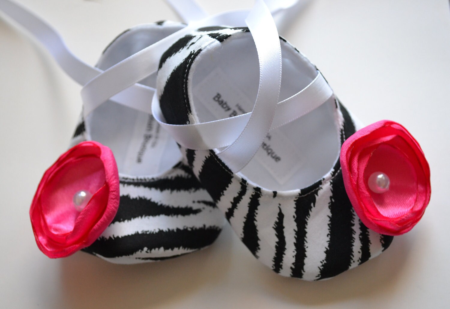 Black & White Zebra Baby Shoes with Hot Pink by babyblushboutique