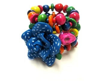 Day of the Dead Bracelet Blue Pink Yellow Green Sugar Skull Wrap Cuff