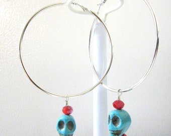 Day of the Dead Earrings Sugar Skull Jewelry Huge Hoop