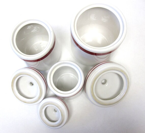 Urban Farmhouse Vintage Canisters Red White Set of 3