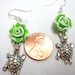 Lime Green Roses w/ Silvertone Turtles Earrings