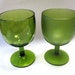 RESERVED for UTE Green Goblet Drinking Glasses Set Of Two Cut Carnival Glass