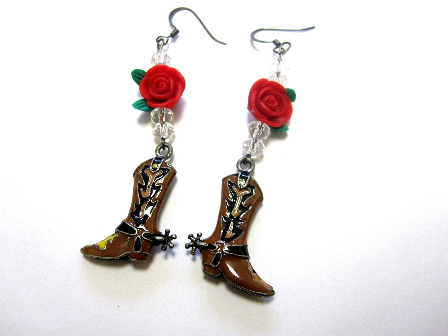 Cowboy Boot Earrings Cowgirl Bling Western Jewelry Spurs Red