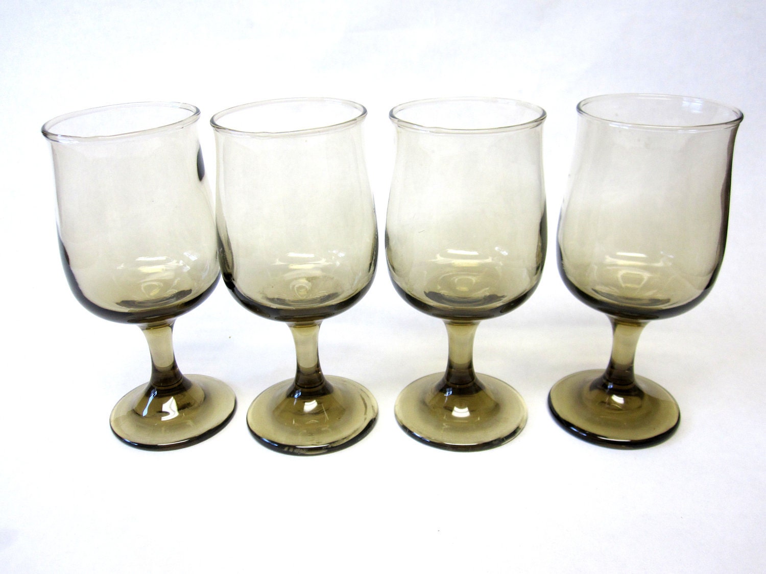 Set of 4 Smoky Brown Drinking Glasses Footed Tumblers