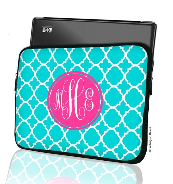 custom laptop macbook sleeve light blue lattice pink monogram custom laptop macbook sleeve light blue lattice pink monogram