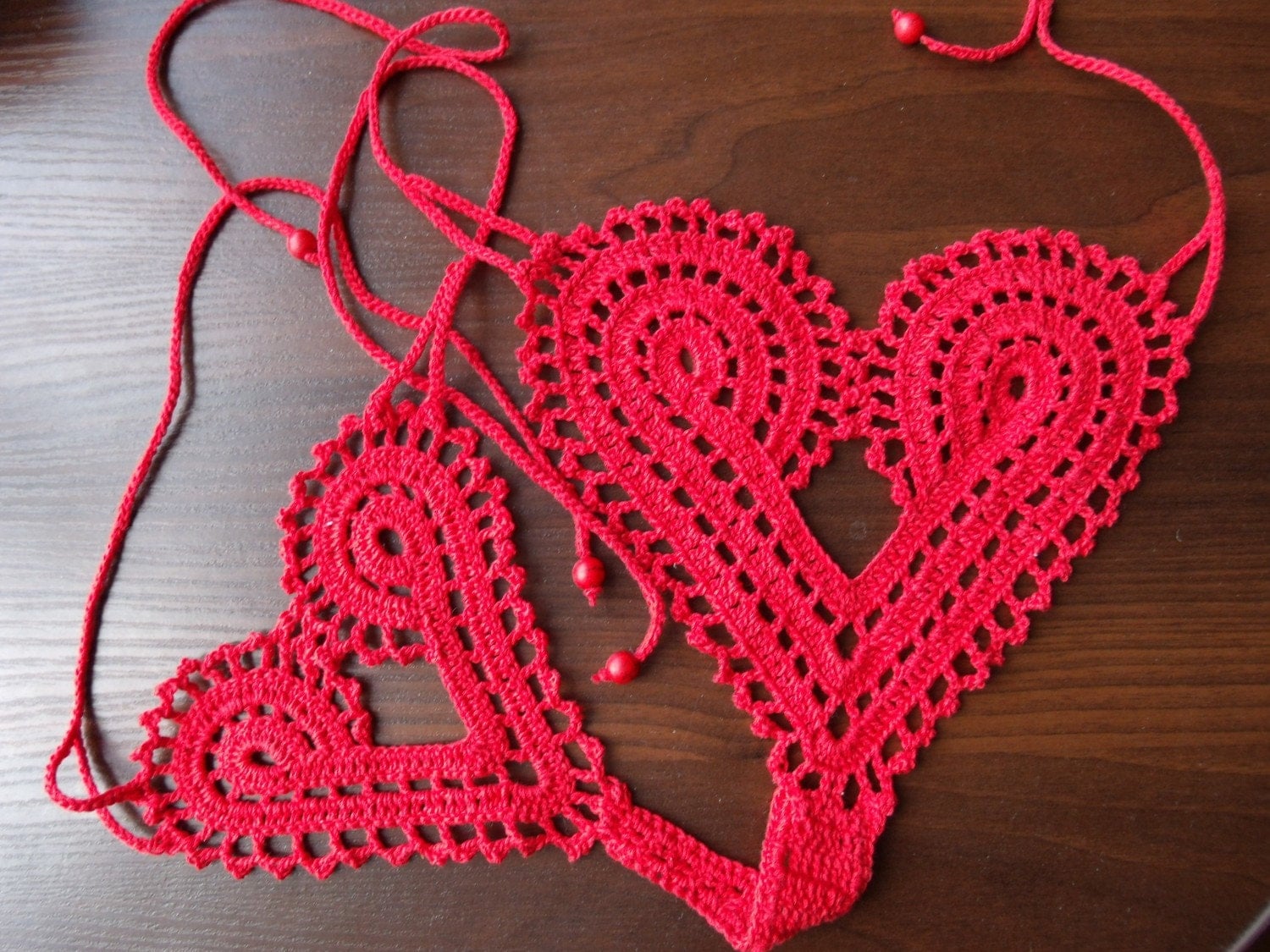 Hand crochet heart string thong panties by SintijasCrafts on Etsy