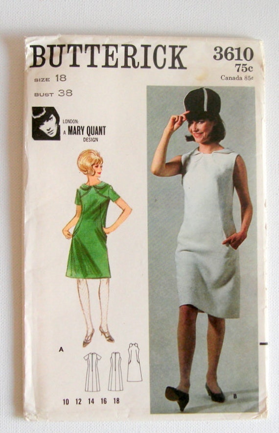 Mary Quant Dress Pattern 1960's Butterick 3610 Bust 38