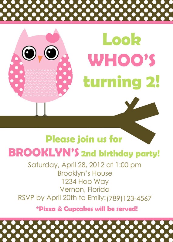 Items similar to DIY printable Invitation Owl Pink & Brown on Etsy