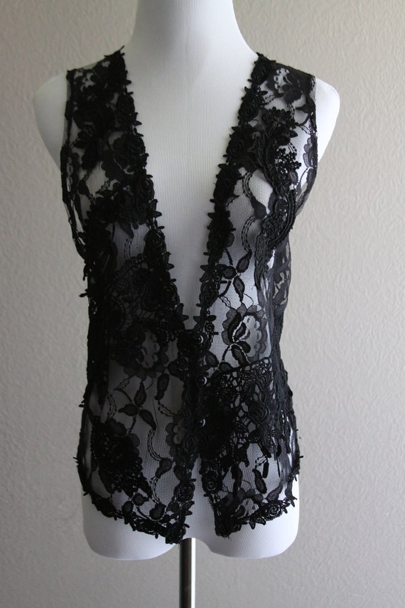 amazing sheer black vest made with floral lace and by lerobot