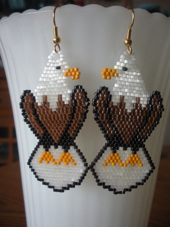 Items similar to Hand beaded Bald Eagle earrings MADE TO ORDER on Etsy