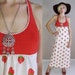 vtg 70s LANZ DRESS Novelty Strawberry Print Open Back halter boho hippie XS