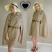 Free Shipping vtg 60s Brown MILITARY Tweed CAPE mod wool coat one size