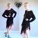 vtg 80s black Sheer Knit ASYMMETRICAL fringe MINI DRESS festival Medium tunic avant garde