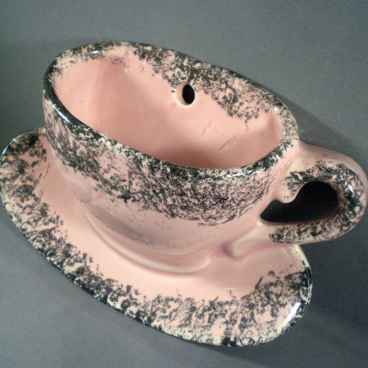 1950s Art Pottery Kitchen Wall Pocket Vase Pink by BadCatBoutique