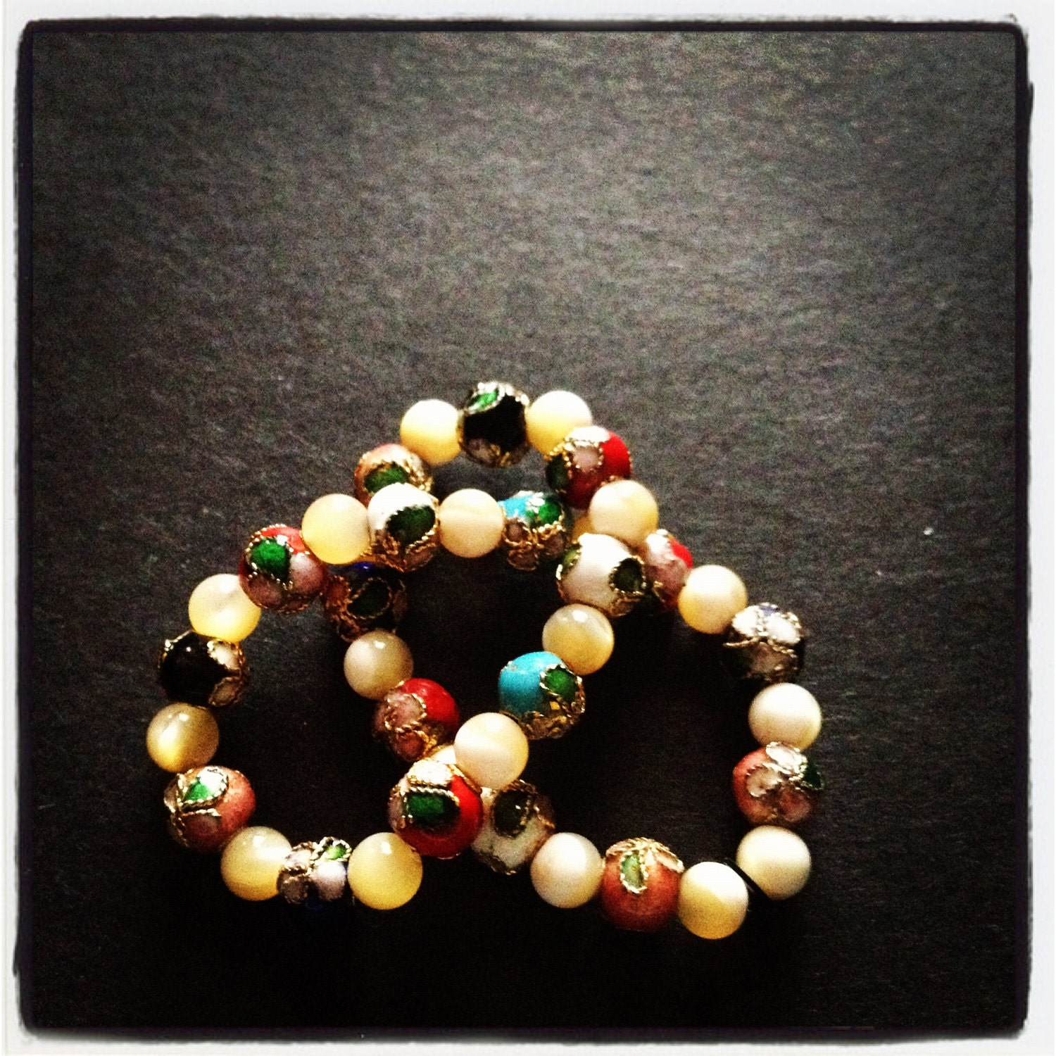 chinese cloisonne bead shell stretch bracelet