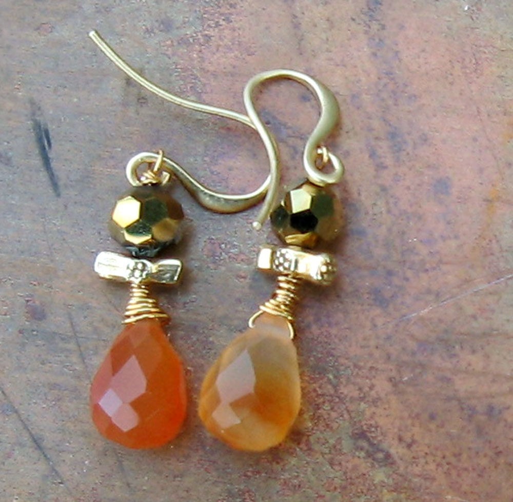 Carnelian and Gold Wrapped Earrings by Fleeceflowerdesign on Etsy