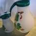 Vintage Drip Cut Syrup Dispensers Cruets Hand Painted Satin Glass ATlas Glass Gay Fad