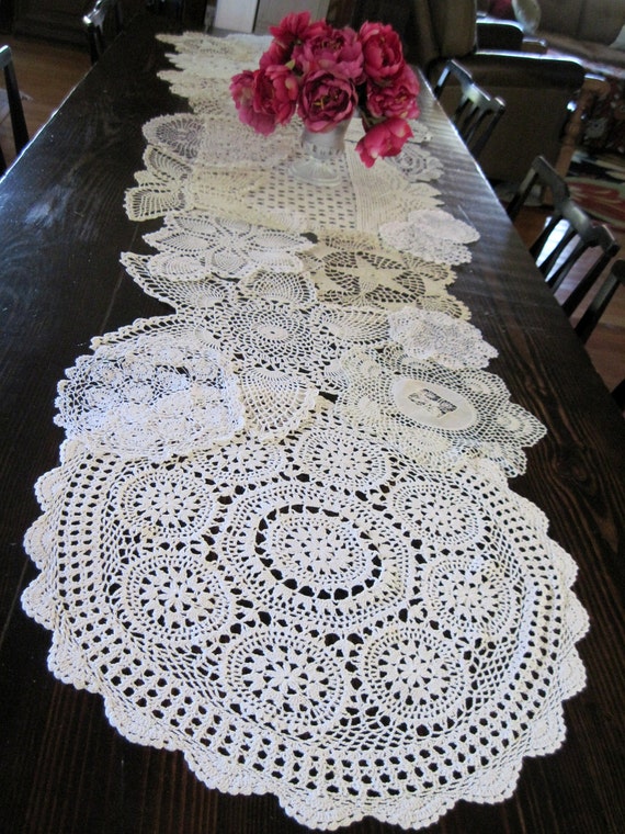 Handmade Doily Table Runner Vintage Doilies and Table Toppers