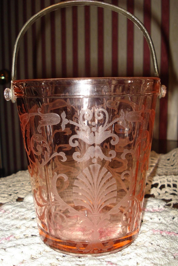 Pink Etched Fostoria Versailles Depression Glass Ice Bucket NEED TO