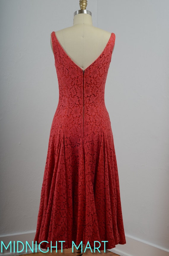 1950s dress/ poppy orange swing dress/ 50s lace