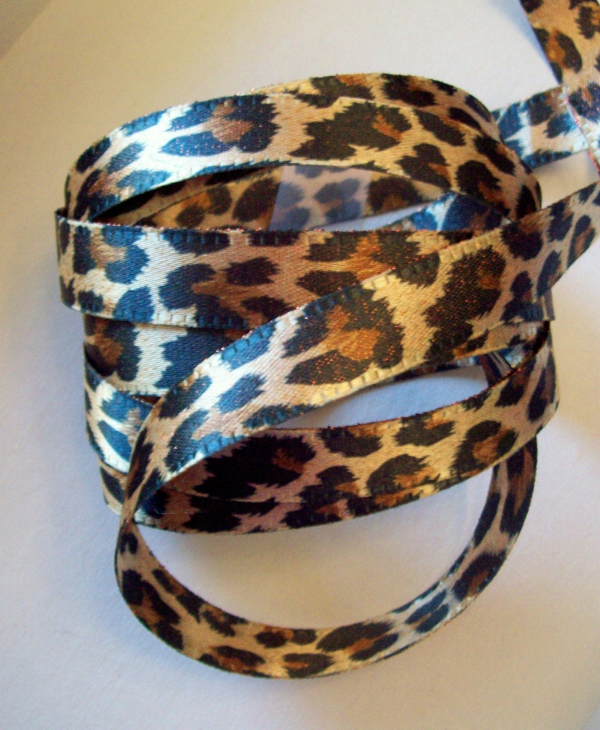 Metallic Cheetah Animal Print Ribbon Black and Golden