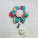 Id Badge Retractable Id Badge Holder Kanzashi Flower Blue Print